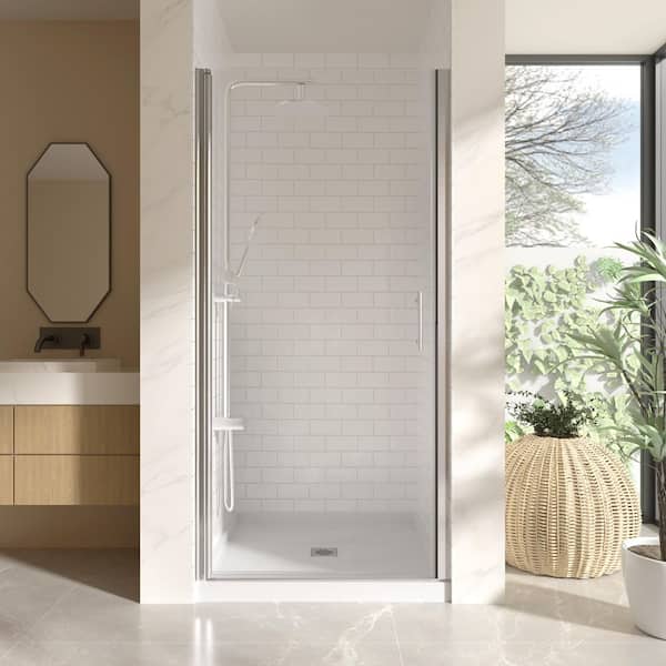 Frameless Pivot Glass Shower Door, 36-37.4 in.Wx72in.H 1/4 in. 6mm Single Swing Bathroom Door for Walk in Shower, Chrome