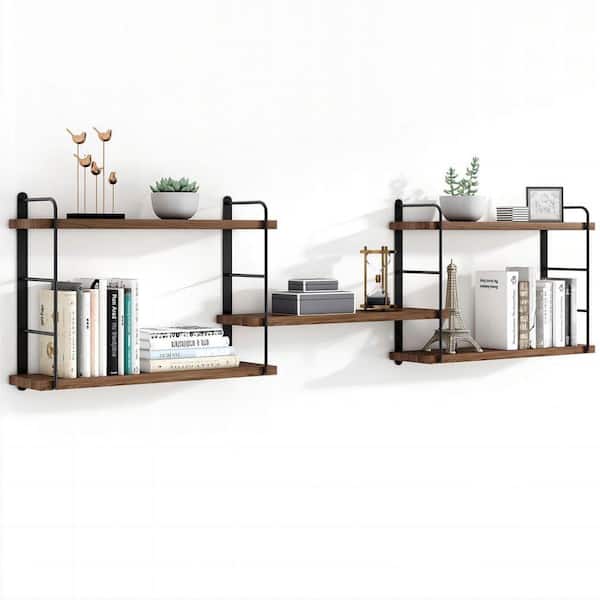 15.8 in. W x 6 in. D Decorative Wall Shelf for Wall with Sturdy Metal Frame, Adjustable Shelf Rustic Brown (5-Pieces)