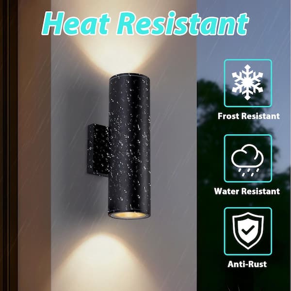 12 in. Black Aluminum Modern Outdoor Up and Down Cylinder LED Wall Sconce (12-Pack)