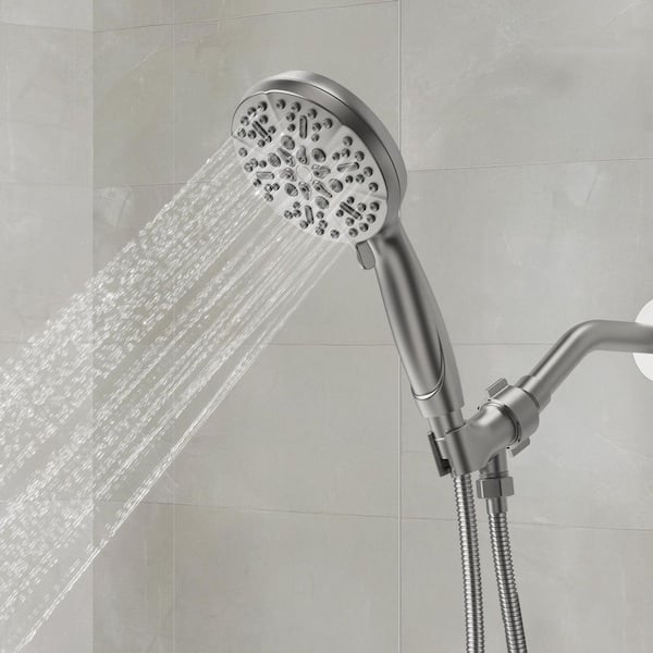 Rain Shower Set 5-Spray Patterns Wall Mounted Round Fixed and Handheld Shower Head 2.5 GPM in Brush Nickel