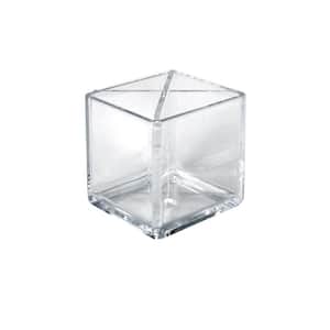 Clear Desktop Collection 4 in. Cube Crystal Styrene Pencil Holder with Divider