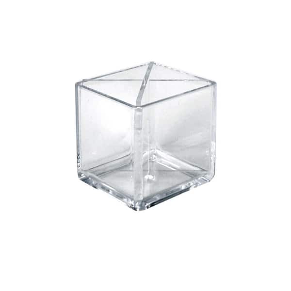 Azar Displays Clear Desktop Collection 4 in. Cube Crystal Styrene Pencil Holder with Divider