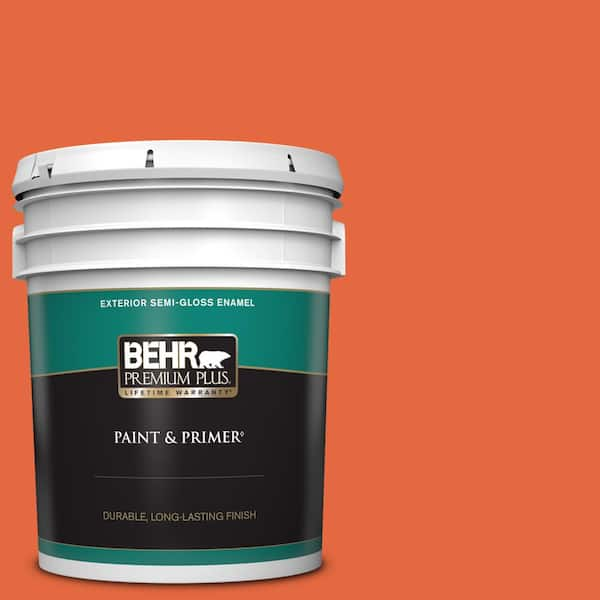 BEHR PREMIUM PLUS 5 gal. #P190-6 Emergency Zone Semi-Gloss Enamel Exterior Paint & Primer