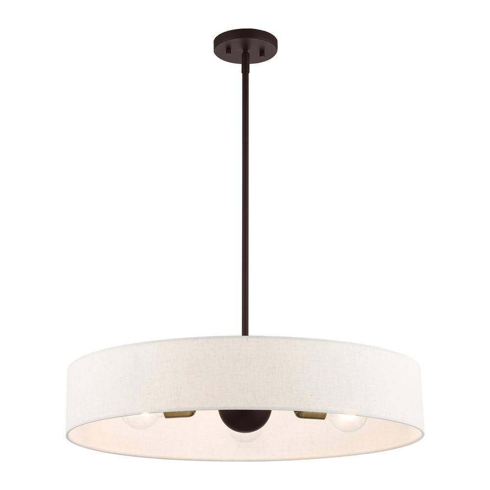 Venlo Bronze Drum Pendant with Oatmeal Fabric Shade - 5 Light