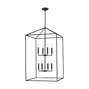 Perryton Extra Large 22 in. 8-Light Smooth Midnight Matte Black Modern Transitional Candlestick Hanging Pendant
