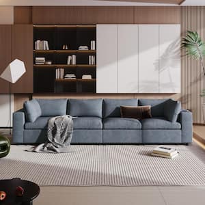 105.9 in. W Straight Arm 4-Piece Modular Polyester Sectional sofa in Gray with USB Charge Ports and Bluetooth Speaker