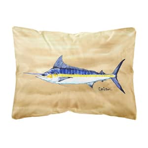 12 in. x 16 in. Multi-Color Lumbar Outdoor Throw Pillow Swordfish on Sandy Beach