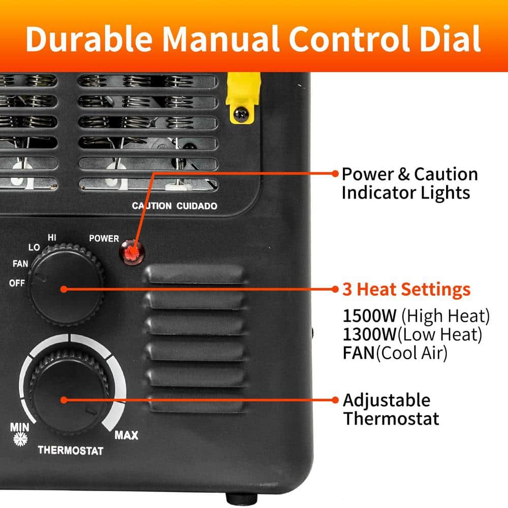 Black Electric Convection Space Heater with Thermostat