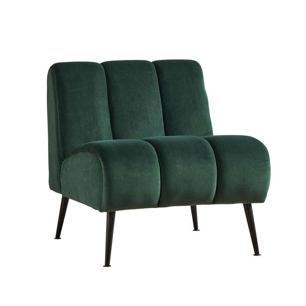 24.4 in. W Green Chenille Modern Upholstered Armless Chair with Rubber Wood Legs