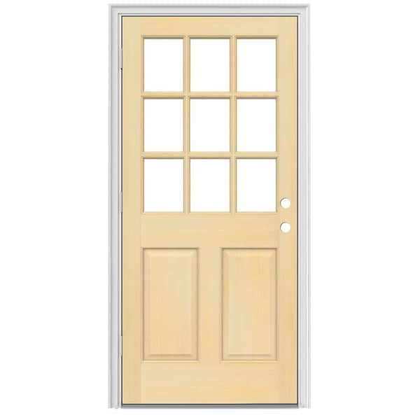 JELD-WEN 30 in. x 80 in. 9 Lite Unfinished Wood Prehung Right-Hand Outswing Entry Door w/Primed Rot Resistant Jamb