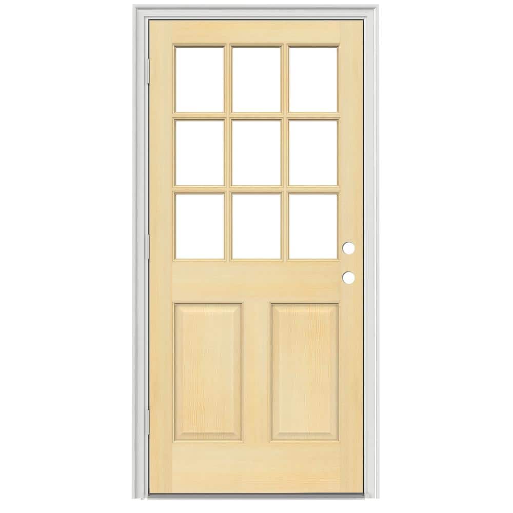 JELD-WEN 32 in. x 80 in. 9 Lite Unfinished Wood Prehung Right-Hand