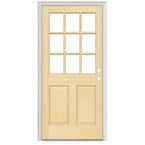 32 in. x 80 in. 9 Lite Unfinished Wood Prehung Right-Hand Outswing Back Door w/Primed Rot Resistant Jamb