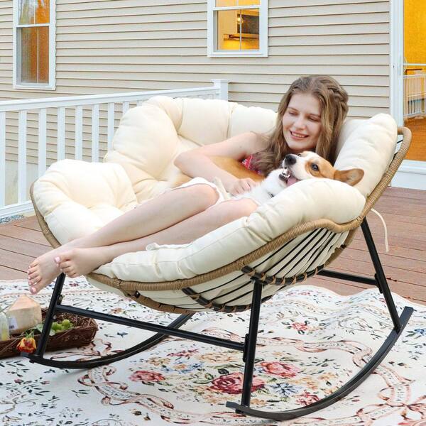 Rocking Chair SEGMART Outdoor Rattan Oversized Papasan Chair