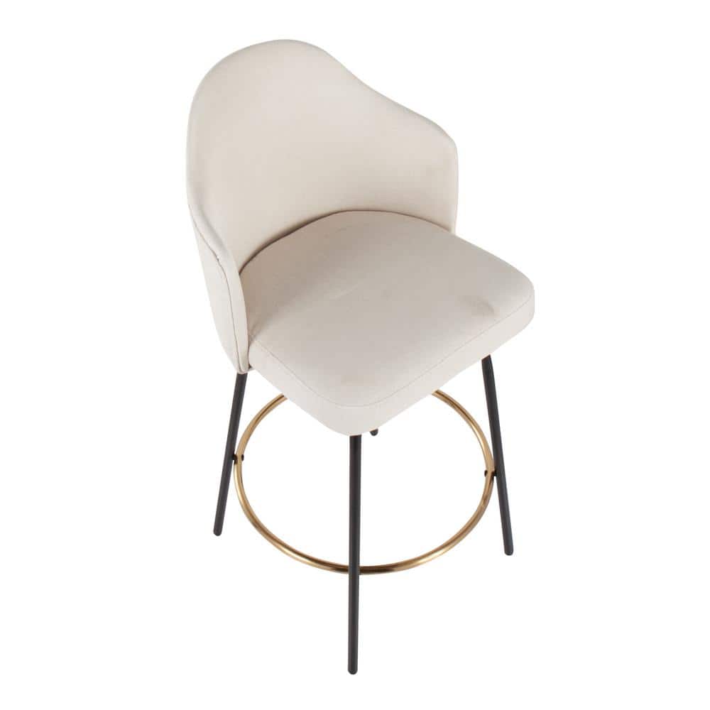Ahoy Beige Fabric and Black Metal Swivel Counter Stool Set