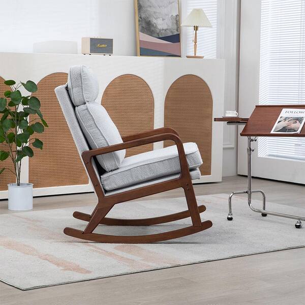SANKAKU LOUNGE CHAIR 1脚 ／ナチュラル Wooden Rocking Chair With Comfortable Padded Seat Cushion
