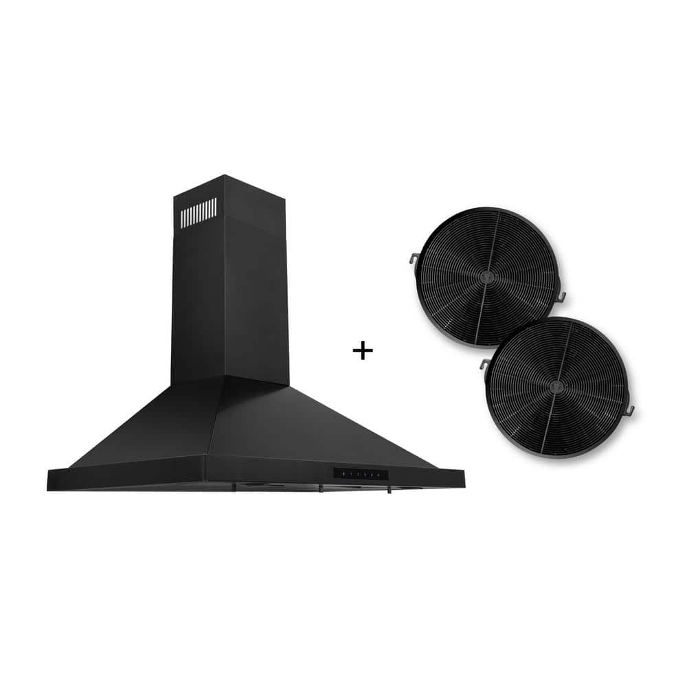 ZLINE Kitchen and Bath 30 in. 400 CFM Convertible Vent Wall Mount Range Hood in Black Stainless Steel with 2 Charcoal Filters -  BSKBN-CF-30