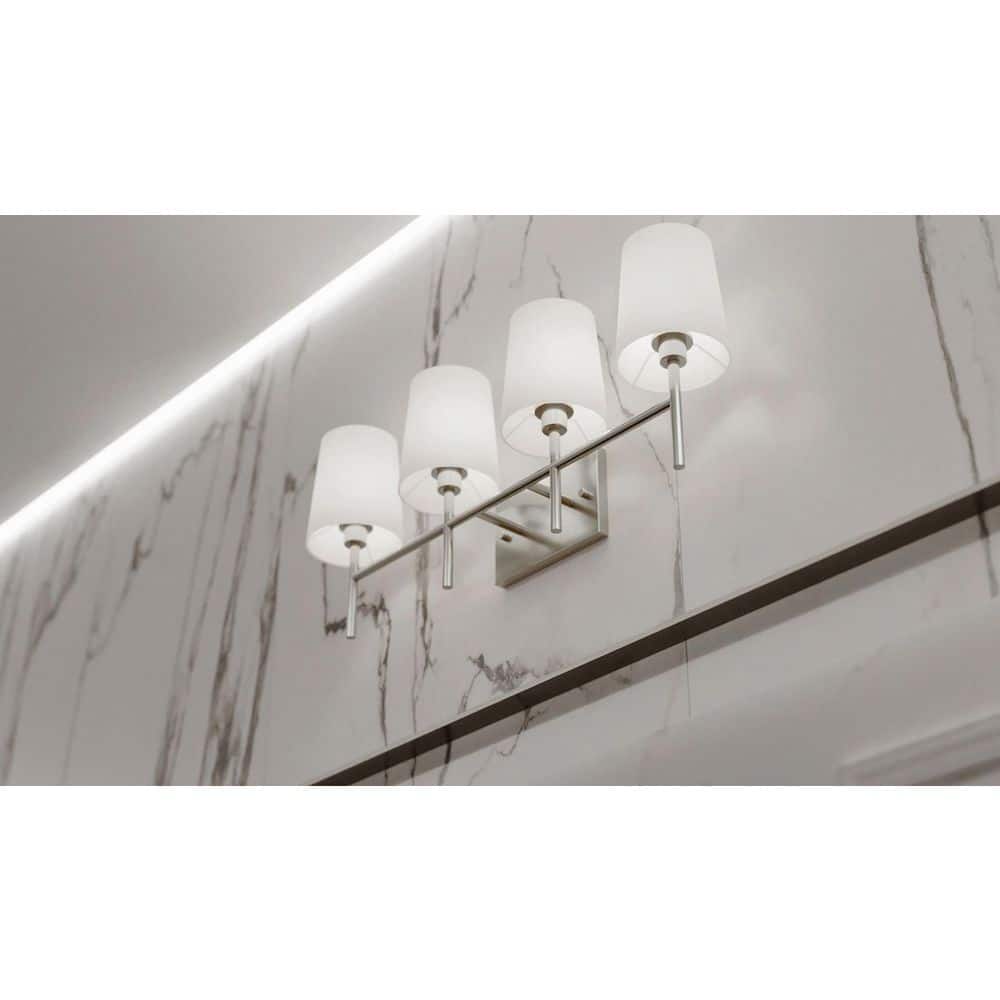 Rose 27 in. 4-Light Satin Nickel, White Vanity Light with White Fabric Shade price history on PriceWatchPro