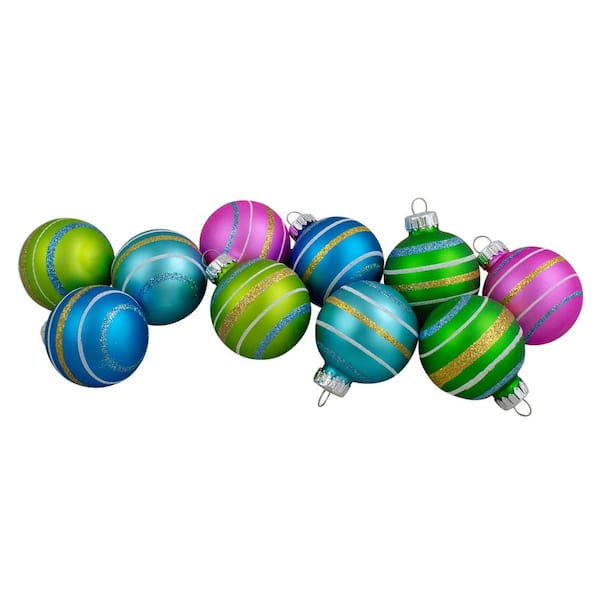 Northlight 1.75 in. (45 mm) Blue Green and Pink Glass Ball Christmas Ornament Set (10-Count)