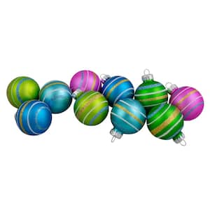 1.75 in. (45 mm) Blue Green and Pink Glass Ball Christmas Ornament Set (10-Count)