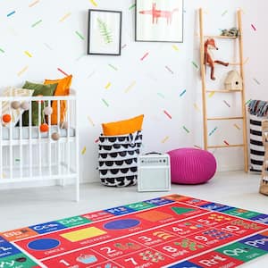 Cotton Washable Educational Area Rug for Kids Room 39.5 in. x 59 in. Red
