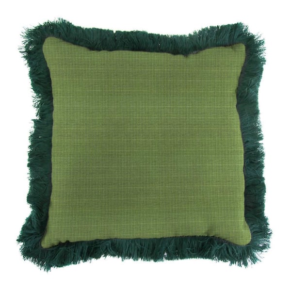 Jordan Manufacturing Sunbrella Surge Cilantro Square Outdoor Throw Pillow with Forest Green Fringe