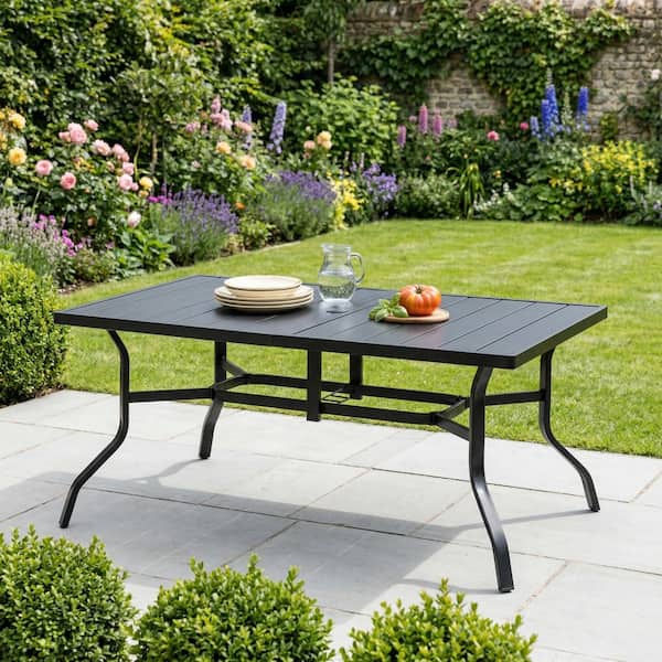 【新品】auvil テーブル black garden family table Outdoor Rectangle Dining Table, 61'' x 37'' Splice Tabletop with
