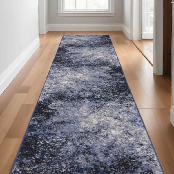 2 X 10 Blue Abstract Washable Area Rug Runner Rug