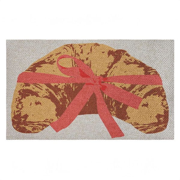 Bakery Croissant with Ribbon Brown 18 in. x 30 in. Polyester Non-Slip Outdoor Door Mat