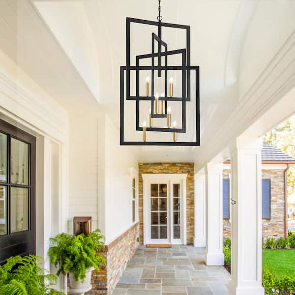 16.54 in. 8-Light Black and Gold Chandelier with Rotation Frame for Foyer, Entryway, Dining Room