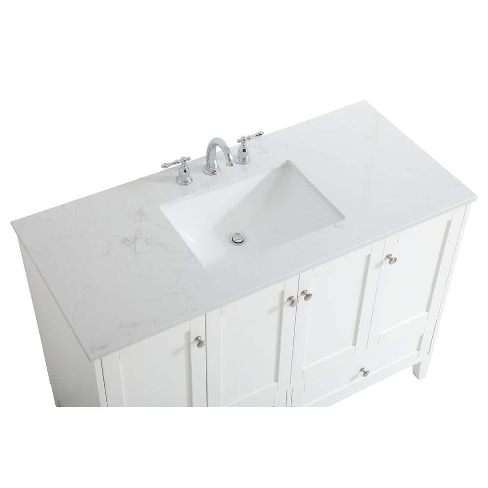 White 48" Single Quartz Top Bathroom Vanity with Drawers