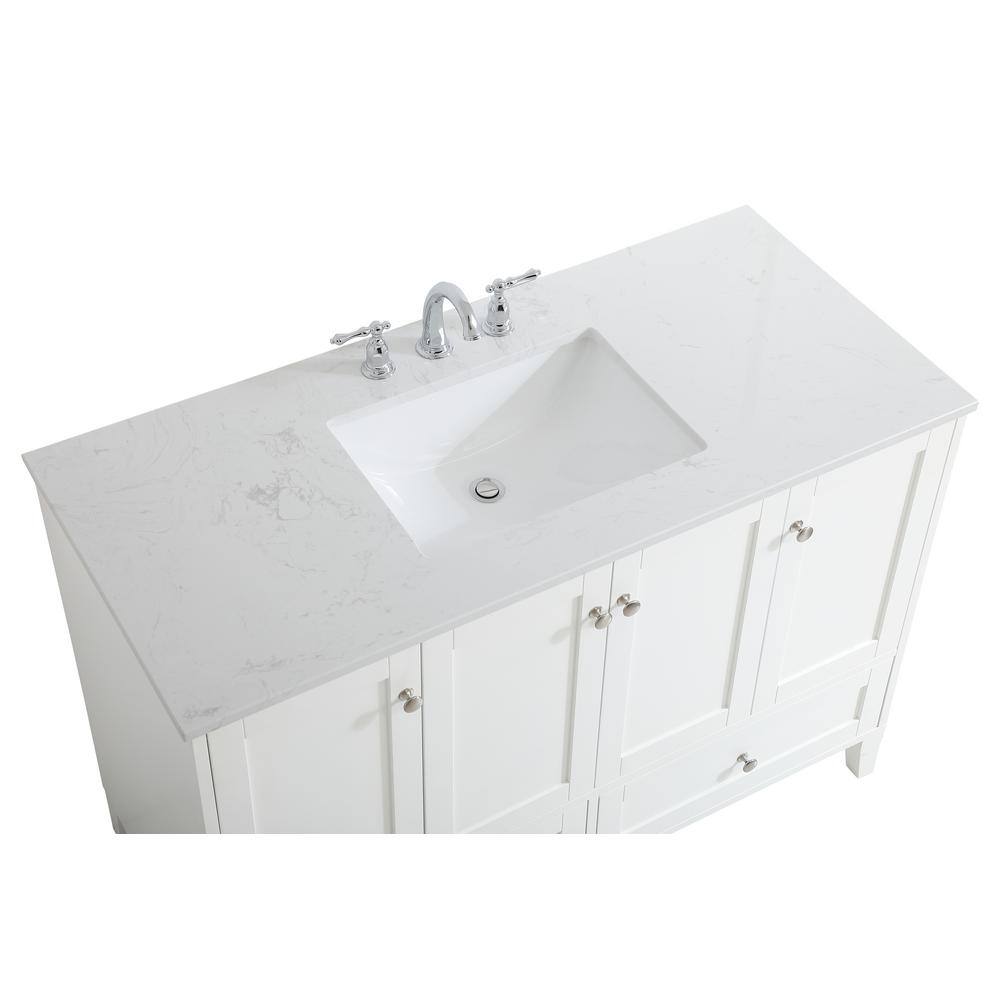 White 48" Single Quartz Top Bathroom Vanity with Drawers