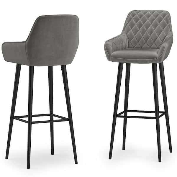 Simpli Home Garey 42.5 in H Bar Stool (Set of 2) in Grey Velvet Fabric
