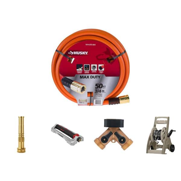 Heavy-Duty Brass Hose Faucet Adapter, Twist Nozzle, 50 ft. Hose, Sprinkler and 175 ft. Hose Reel Combo