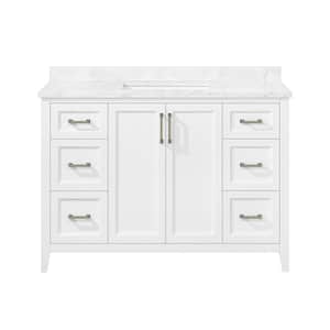 Madsen 48 in. W x 22 in. D x 34 in. H Single Sink Bath Vanity in White with White Engineered Marble Top