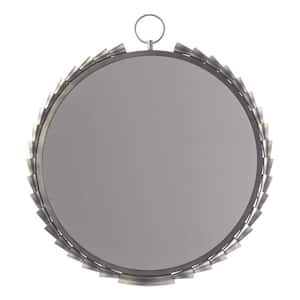33 in. W x 36.5 in. H Modern Round Framed Gray Wall Mirror