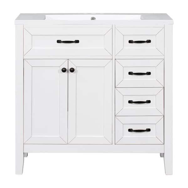 35.98 in. W x 18.03 in. D x 35.98 in. H Freestanding Bath Vanity in White with White Ceramic Top
