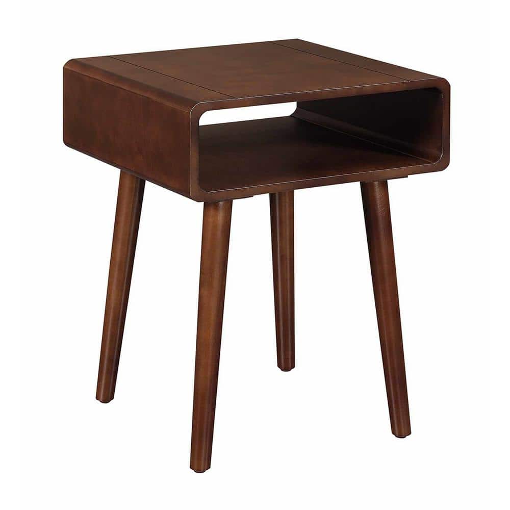 Espresso Birch and Poplar Mid-Century Rectangular End Table with Shelf