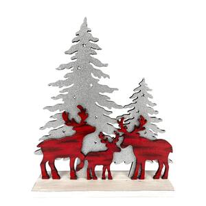 Christmas Rustic Wall Art 6 LED Wooden Winter Forest with Reindeer 15cm Square 