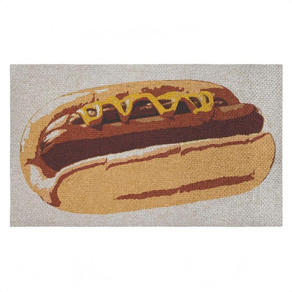 Kitchen Pop Style Hotdog Brown 18 in. x 30 in. Polyester Non-Slip Outdoor Door Mat