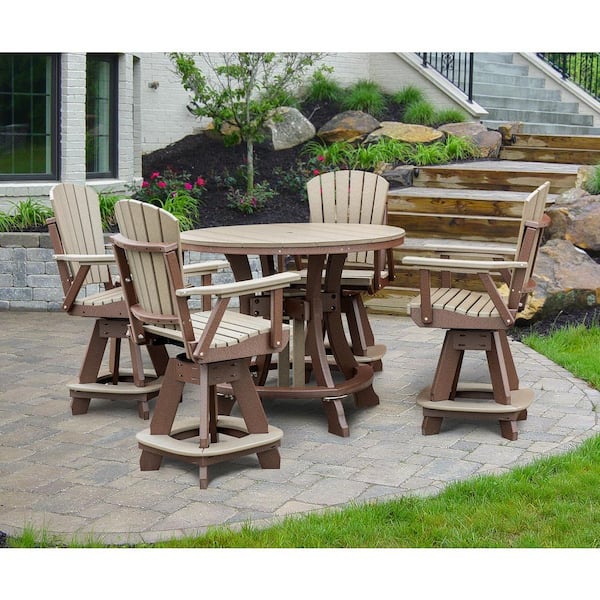 Adirondack Series Tudor Brown 5 Piece Poly Resin Round Counter Height Outdoor Dining Set