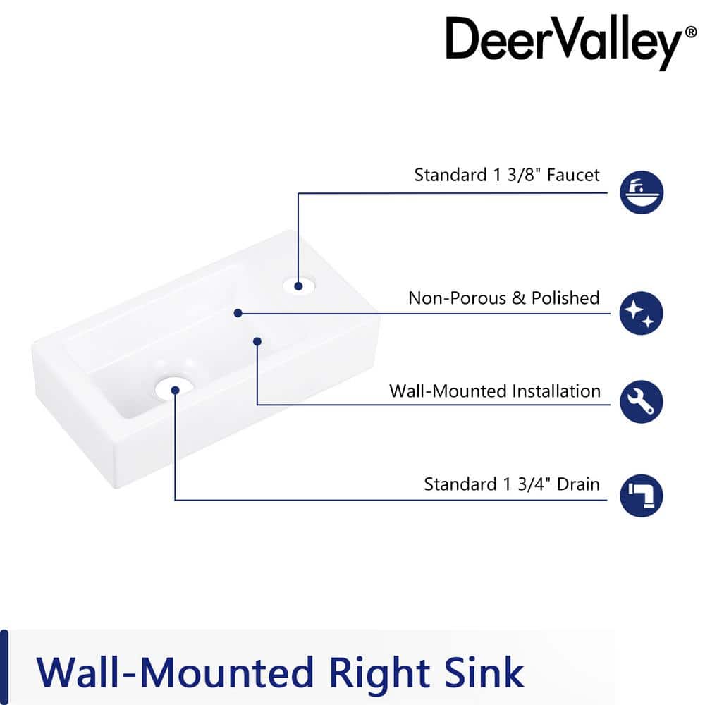 White Ceramic Rectangular Wall Mount Bathroom Sink