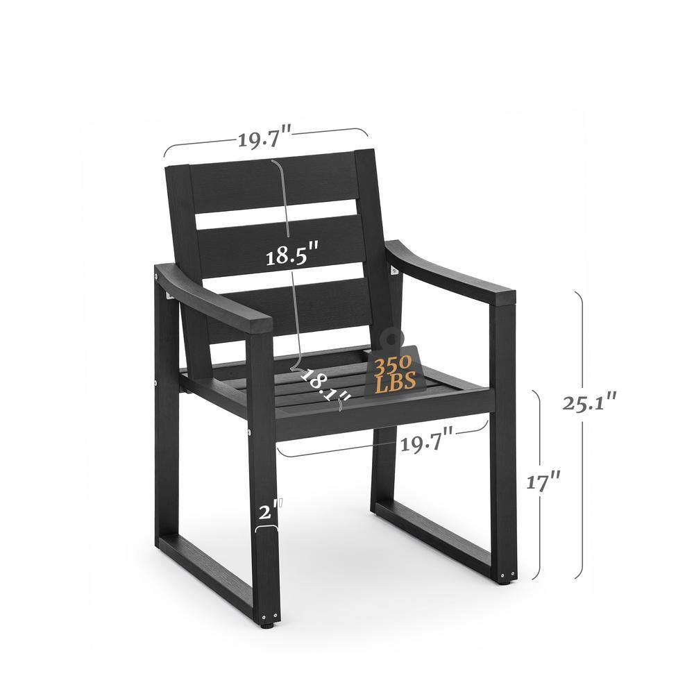 Black Metal Frame All-Weather Outdoor Dining Armchairs Set