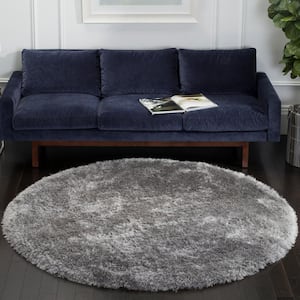 Luxe Shag Gray 6 ft. x 6 ft. Round Solid Area Rug