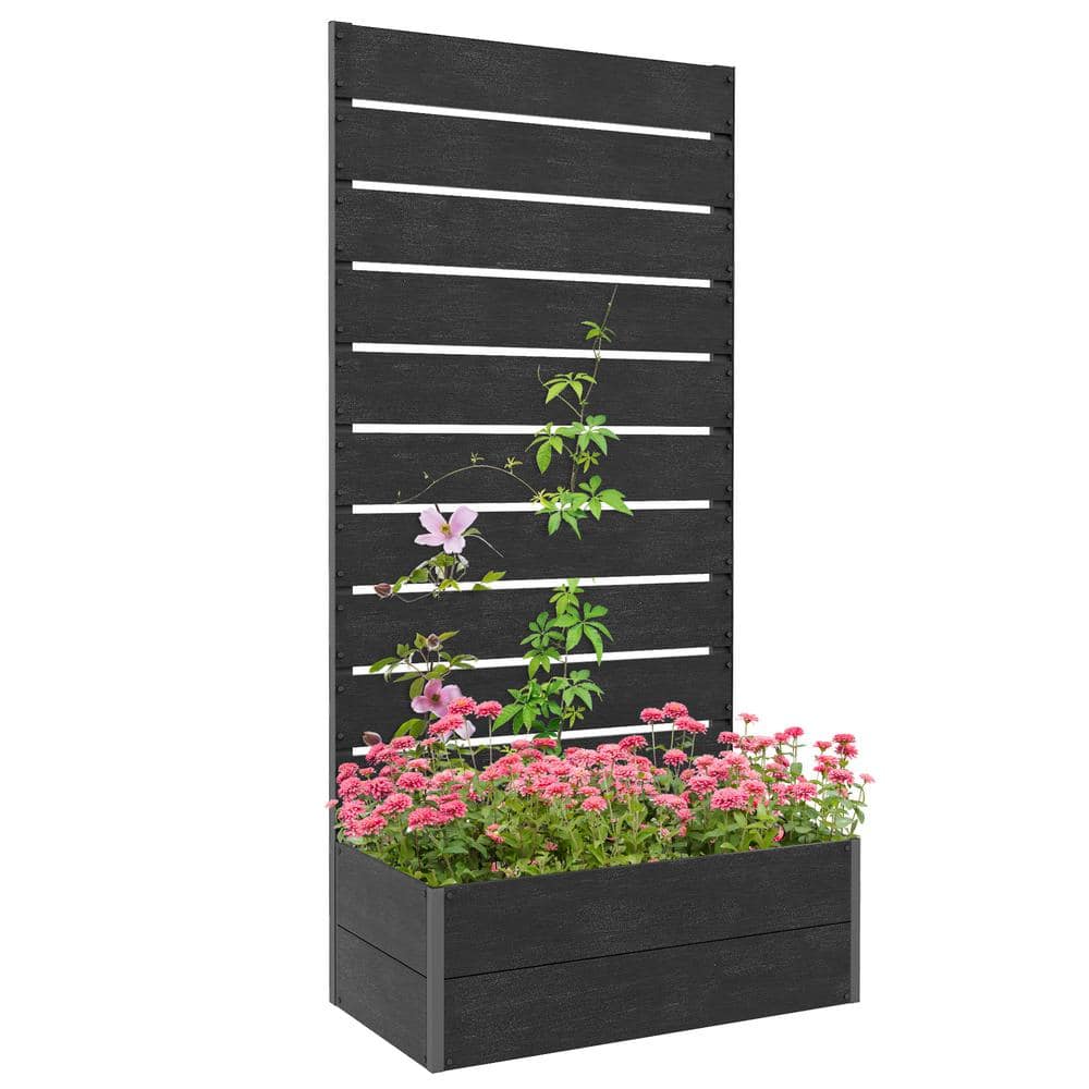 Black Metal Raised Garden Bed with Trellis, 28.25" x 15" x 59"