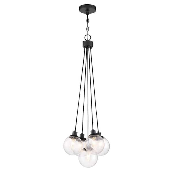 CRAFTMADE Que 40-Watt 5 Light Flat Black Finish Dining/Kitchen Island Pendant Light w/ Seeded Glass Shade, No Bulbs Included