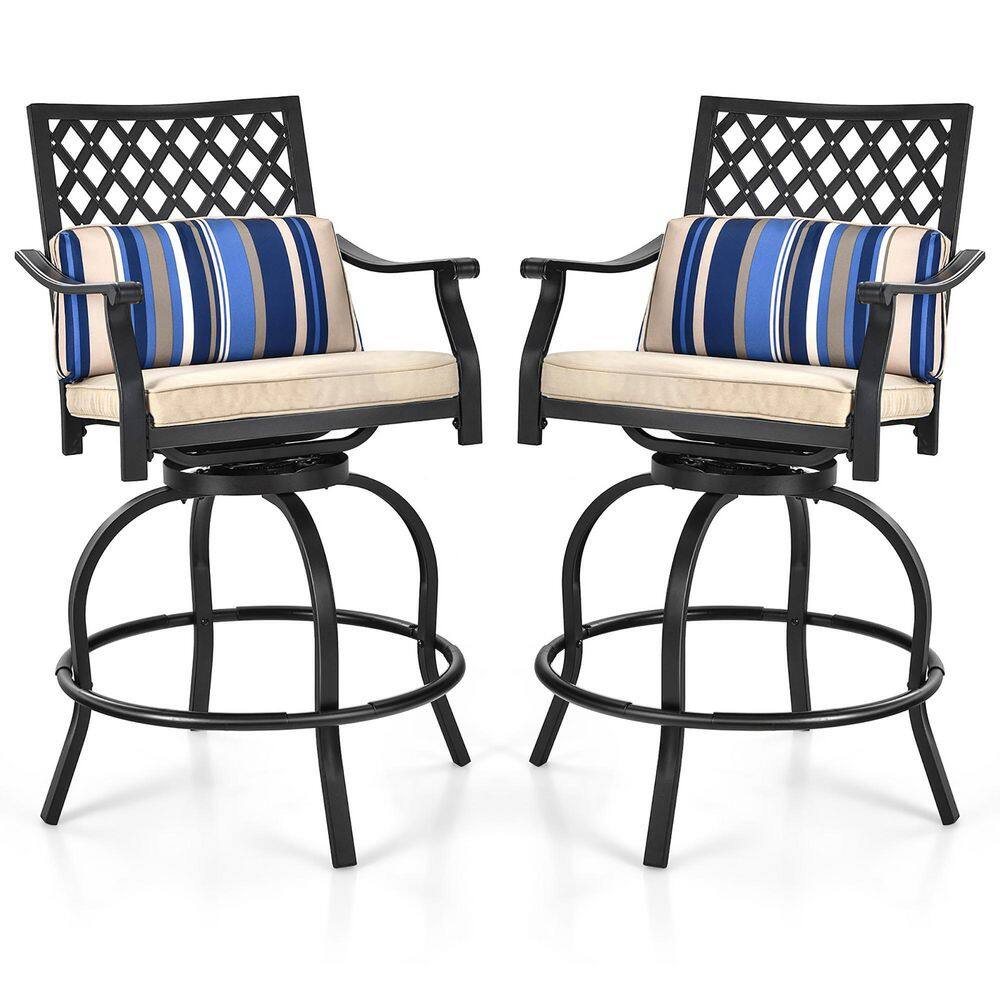 Costway Set of 2 Patio Metal Swivel Outdoor Bar Stool Chairs with Beige