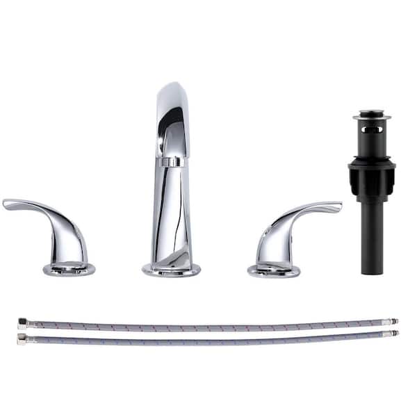 Unbranded 8 in. Widespread Double Handle 3 Holes Bathroom Faucet with Pop up Drain Assembly in Polished Chrome