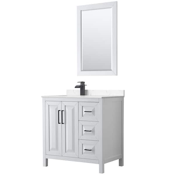 Wyndham Collection Daria 36 in. W x 22 in. D x 35.75 in. H Single Bath Vanity in White with Carrara Cultured Marble Top and 24 in. Mirror