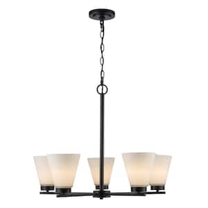 Fifer 5-Light Black Chandelier Light Fixture with Frosted Glass Shades