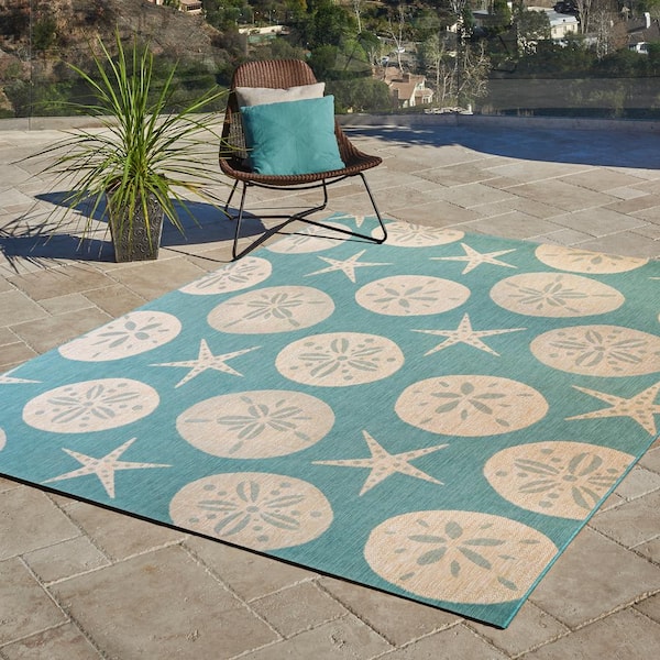 Paseo Starfish Oasis/Sand 6 ft. x 9 ft. Indoor/Outdoor Area Rug
